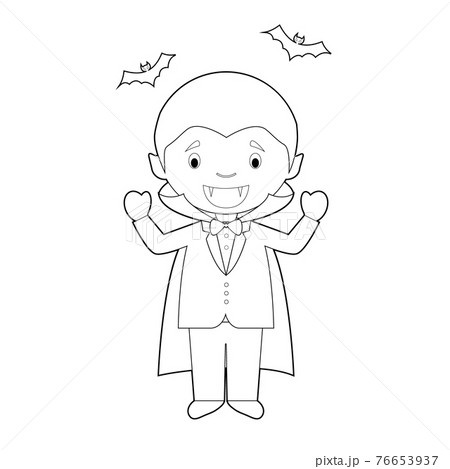Easy coloring cartoon character from Romania dressed as a vampire of Transilvania. Vector Illustration. 76653937