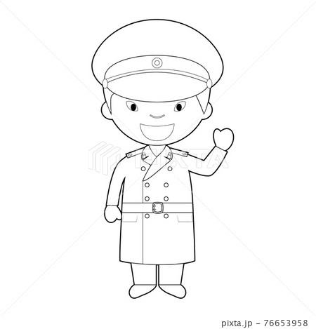 Easy coloring cartoon character from North Korea dressed in the traditional way as a military. Vector Illustration. 76653958