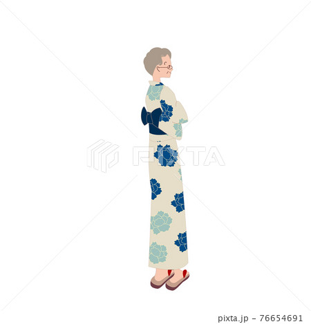浴衣のシニア女性 後ろ姿のイラスト素材