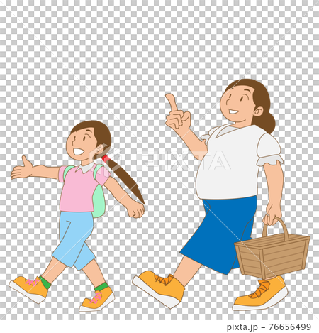 ピクニックを楽しむなかよし親子 76656499