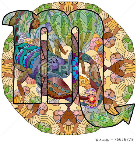 Scorpio zodiac sign with mandala cute cartoon character retro zentangle stylized in vector Scorpio zodiac sign with mandala cute cartoon character retro zentangle stylized in vector 76656778