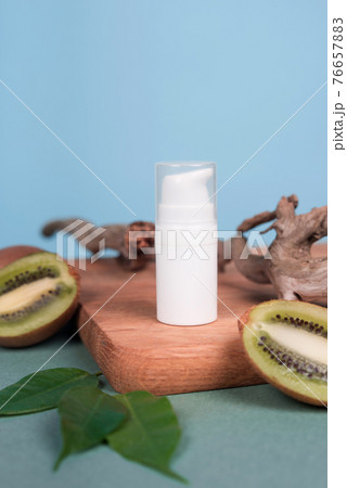 Natural organic cosmetic bottle mock up with leaves and fruit.blank bottle for branding 76657883