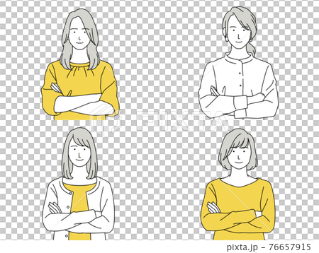 人物イラスト 女性 セット 正面 腕組みのイラスト素材