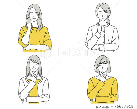 人物イラスト 女性 セット 正面 考えるのイラスト素材