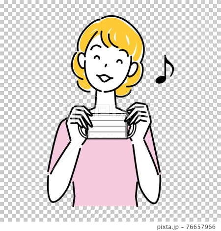 微笑的女人雙手拿著面具插圖簡單向量 76657966