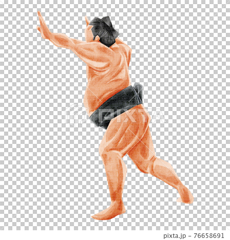 突っ張る力士手描き水彩風イラスト 76658691