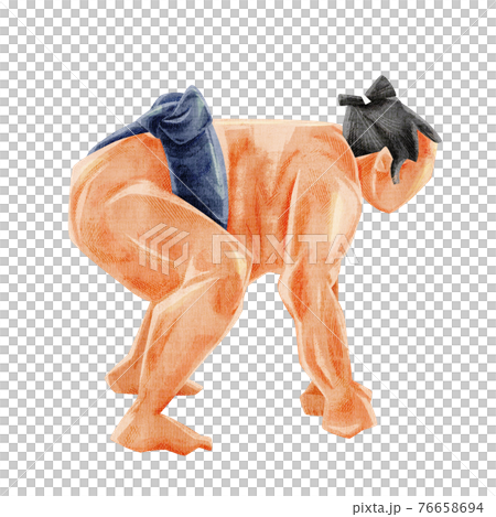 Tachi-ai wrestler hand-painted watercolor style illustration 76658694