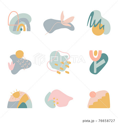 Minimal stylish cover templates. Organic shapes compositions set. Hand draw abstract design elements in pastel colors. Art form for social media stories, branding, banner, decor. Vector illustration 76658727