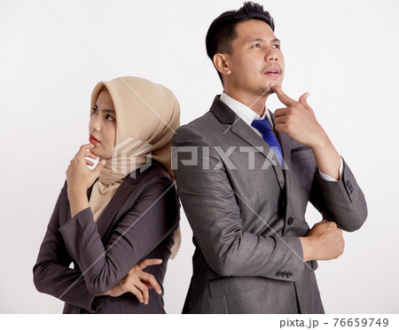 two young couples business thinking 76659749
