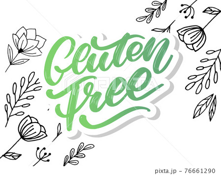 Gluten free label. Hand drawn brush lettering. Logo, badge template for healthy food stores and markets. 76661290