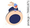 Kid riding snow tubing donut. Concept character happy and smiling jumping with winter leisure equipment 76661871