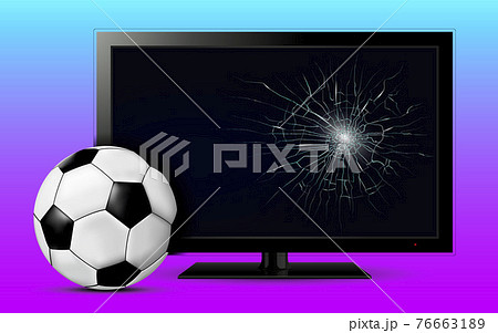 Soccer ball and broken tv screen Soccer ball and broken tv screen 76663189