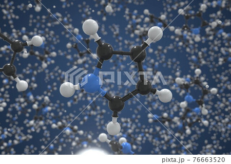 Pyrrole molecule, scientific molecular model, 3d rendering 76663520