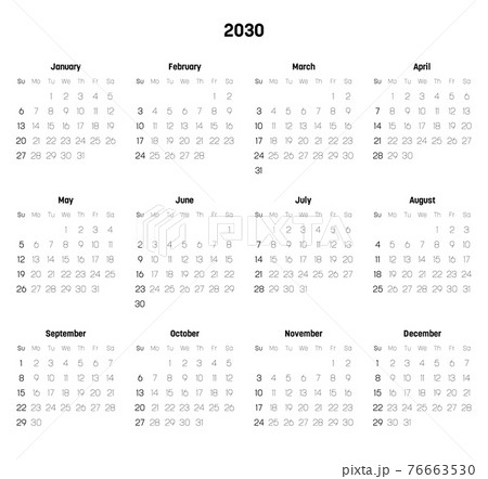 Monthly calendar of year 2030 76663530