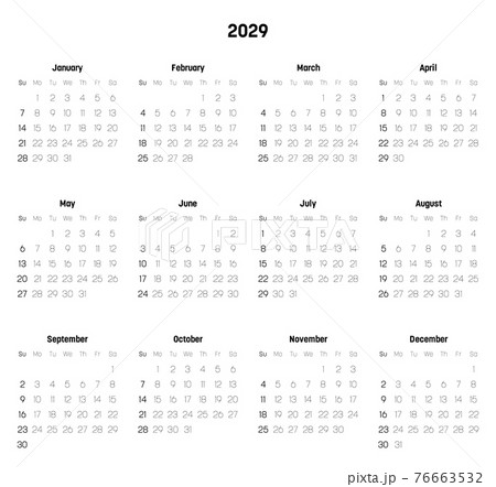 Monthly calendar of year 2029 76663532