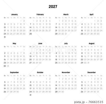 Monthly calendar of year 2027 76663535