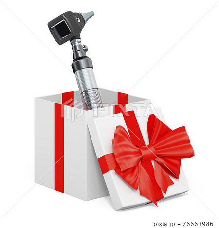 Otoscope inside gift box, present concept. 3D rendering Otoscope inside gift box, present concept. 3D rendering 76663986