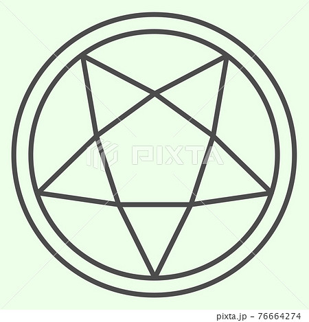 Pentagram thin line icon. Mystical gothic five pointed star in circle outline style pictogram on white background. Occult witch ceremony pentacle for mobile concept and web design. Vector graphics. 76664274