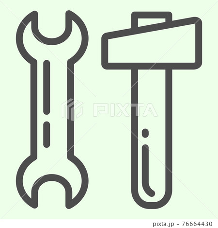 Hammer And Wrench Line Icon Two Building Tools のイラスト素材