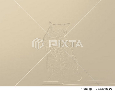 3d加工 座っている猫 ベージュの背景のイラスト素材