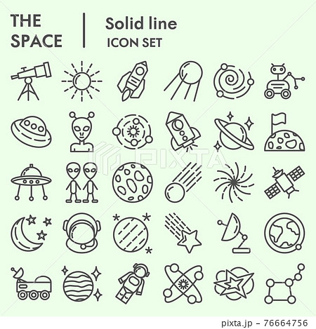 Space line icon set, universe symbols set collection or vector sketches. Cosmic signs set for computer web, the linear pictogram style package isolated on white background, eps 10. Space line icon set, universe symbols set collection or vector sketches. Cosmic signs set for computer web, the linear pictogram style package isolated on white background, eps 10. 76664756