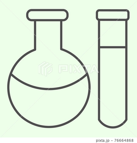 Chemical substance thin line icon. Lab flask and test tube with liquids outline style pictogram on white background. Science study signs for mobile concept and web design. Vector graphics. Chemical substance thin line icon. Lab flask and test tube with liquids outline style pictogram on white background. Science study signs for mobile concept and web design. Vector graphics. 76664868