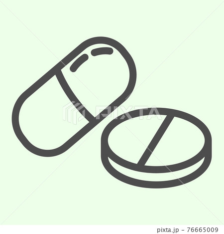 Medicine line icon. Medical pill and capsule outline style pictogram on white background. Health pharmacy drug or tablet symbol for mobile concept and web design. Vector graphics. Medicine line icon. Medical pill and capsule outline style pictogram on white background. Health pharmacy drug or tablet symbol for mobile concept and web design. Vector graphics. 76665009
