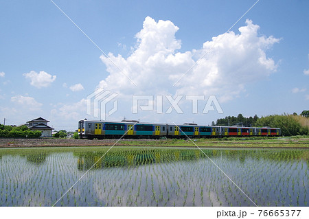 水郡線 水田を行くローカル列車1 水郡線 水田を行くローカル列車1 76665377