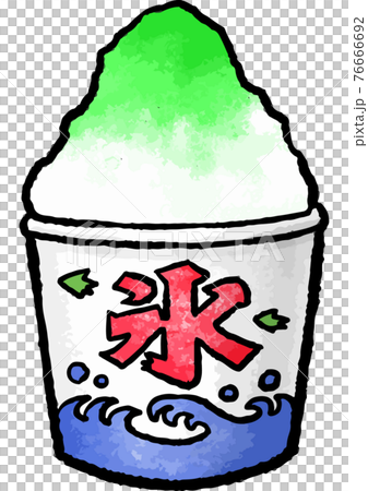 手描きベクター食べ物イラスト素材 メロン味のかき氷のイラスト 縁日 お祭り 屋台の食べ物 のイラスト素材