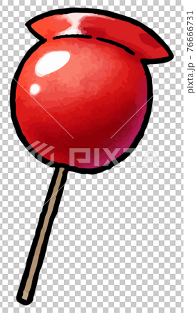 手描きベクター食べ物イラスト素材 リンゴ飴のイラスト 縁日 お祭り 屋台の食べ物 のイラスト素材