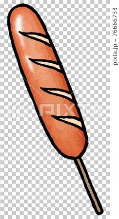 【手描きベクター食べ物イラスト素材】フランクフルトのイラスト【縁日・お祭り・屋台の食べ物】 76666733