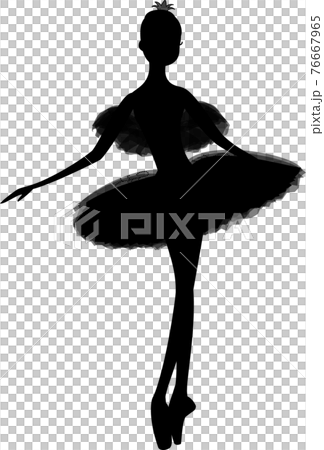 ブラックのシルエットのバレリーナのイラスト素材