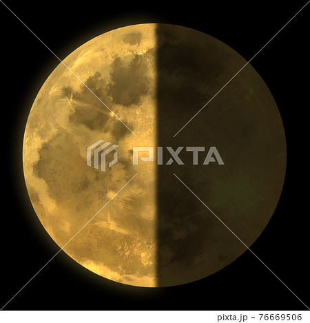 金色に光る月齢22(下弦)の月のイラスト素材のイラスト素材 [76669506