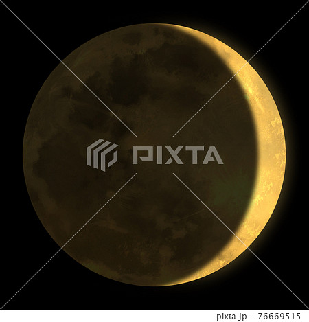 金色に光る月齢3の月のイラスト素材 76669515