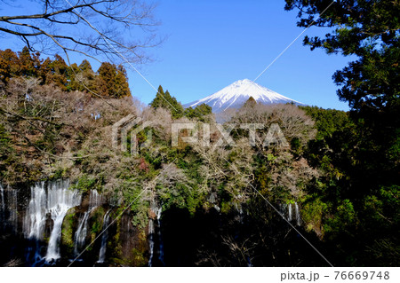 【山梨】白糸の滝と富士山（冬） 76669748