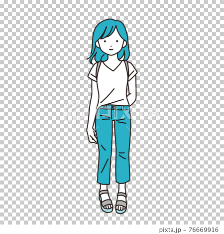 おしゃれなファッションの女性の全身イラストのイラスト素材 おしゃれなファッションの女性の全身イラストのイラスト素材