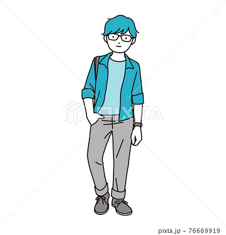おしゃれなファッションの男性の全身イラストのイラスト素材