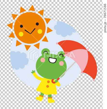 帶雨傘的青蛙和太陽雨季的插圖 帶雨傘的青蛙和太陽雨季的插圖 76671586