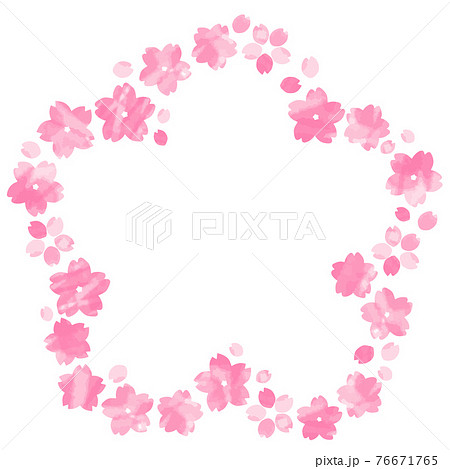 ピンクの水彩画の桜が花の形に並ぶ飾り枠 76671765