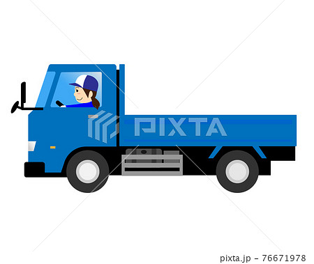 トラックを運転する女性ドライバー 小型 平ボディータイプ トラックを運転する女性ドライバー 小型 平ボディータイプ 76671978
