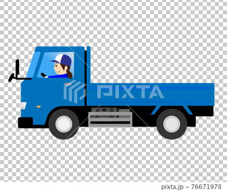トラックを運転する女性ドライバー 小型 平ボディータイプ トラックを運転する女性ドライバー 小型 平ボディータイプ 76671978