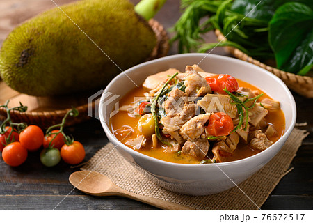 Northern Thai food, Spicy young jackfruit soup with pork 76672517