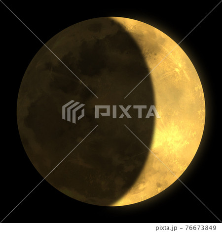 金色に光る月齢5の月のイラスト素材 76673849