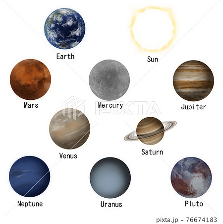 太陽系の惑星10個 イラストセットのイラスト素材