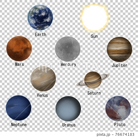 太陽系の惑星10個 イラストセットのイラスト素材