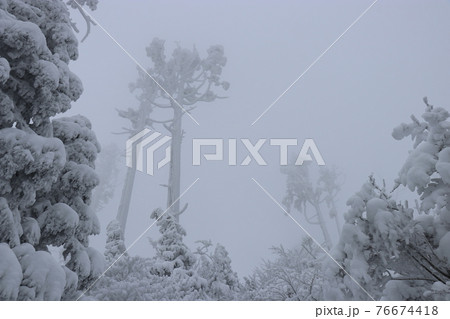 寒波、冬、霧氷、雪、英彦山、福岡県 76674418