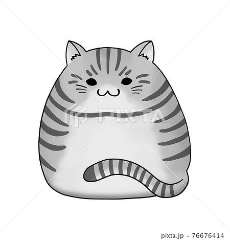 丸くもっちりとした白黒の虎柄の猫 デフォルメ のイラスト素材