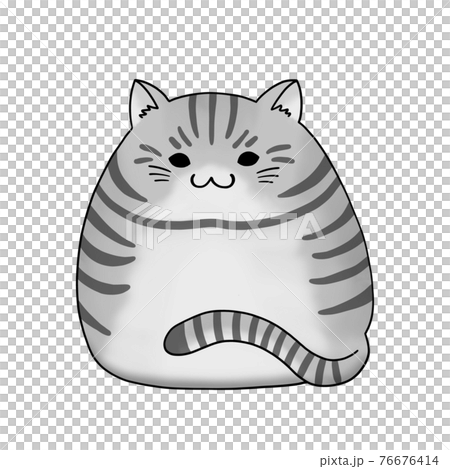 丸くもっちりとした白黒の虎柄の猫　デフォルメ　 76676414