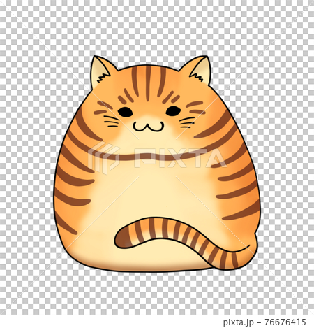 丸くもっちりとした虎柄の猫 デフォルメ のイラスト素材 [76676415