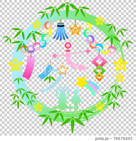 七夕飾りの装飾枠のイラスト 七夕のロゴ のイラスト素材